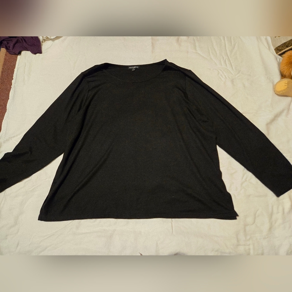 Mario Serrani Basic Black Boat Neck Blouse Size Xxl Long Sleeved